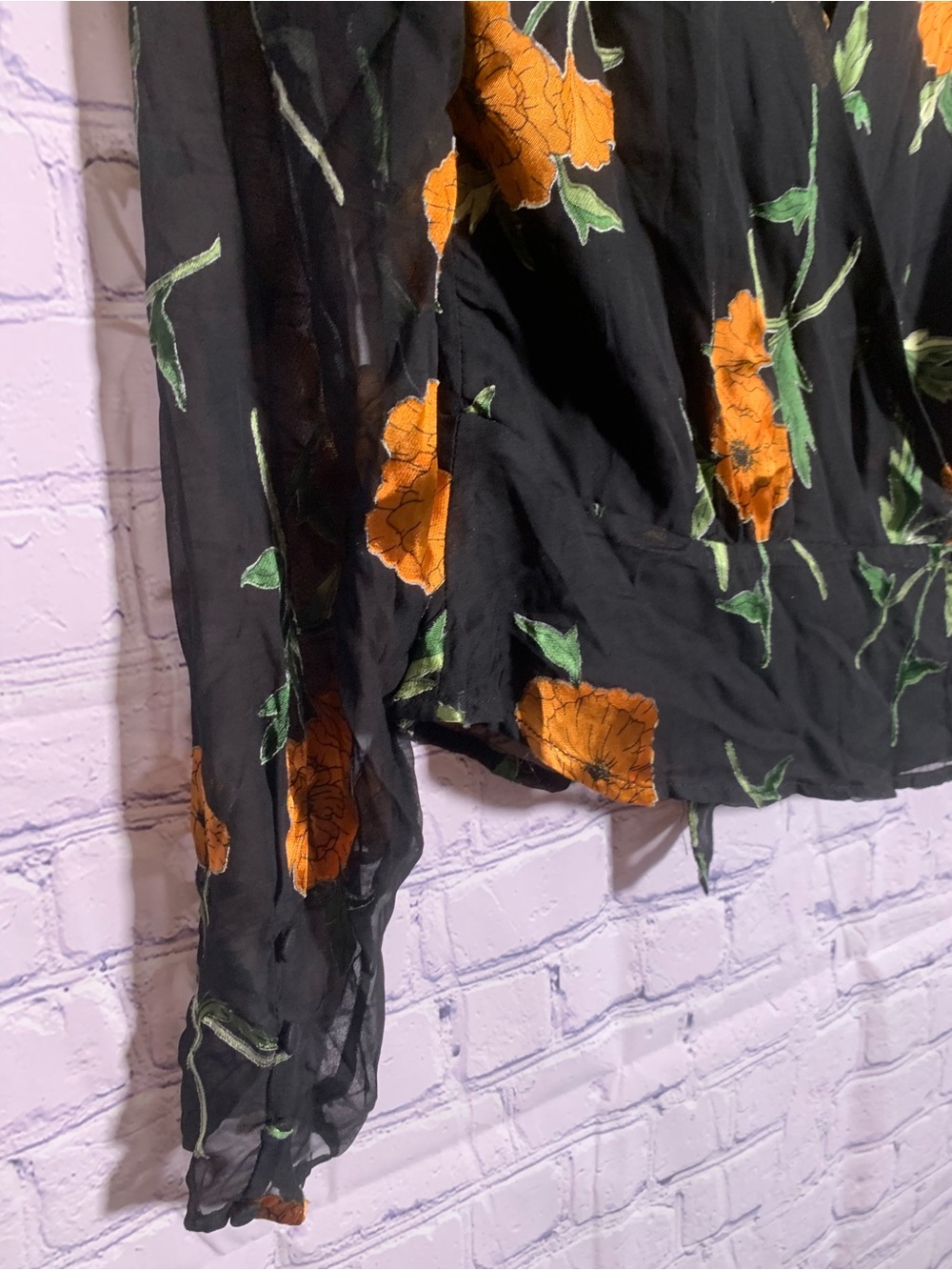 ASTR Womens Floral V-Neck Wrap Top Black Orange Floral S Whimsigoth Fariy Grunge - Picture 5 of 9